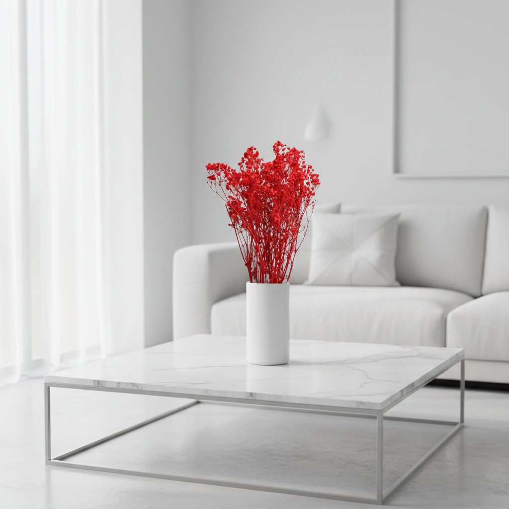 Stabilizovaná Gypsophila box pro aranžování - červená detail